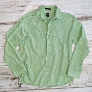 Gap Fitted Green and White Stripe Button Up sz Lg